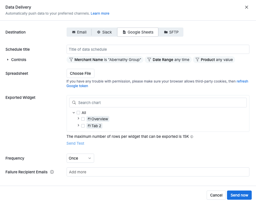 Google Sheets schedule modal