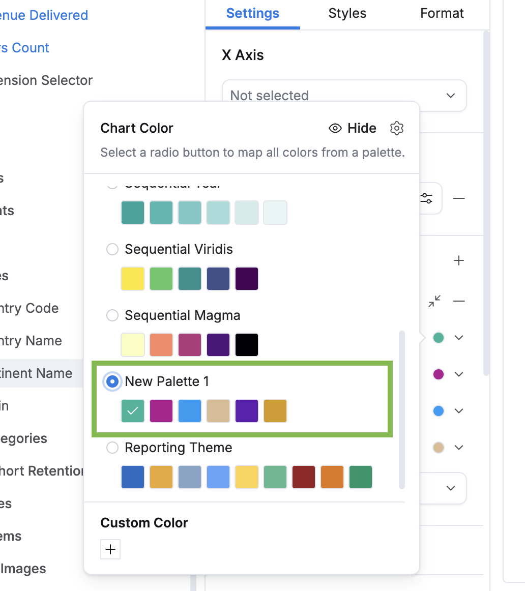 Selecting a color palette in the Visualization Settings