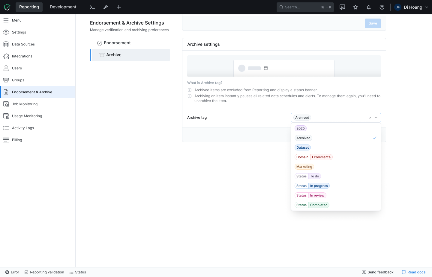 Configure archive tag