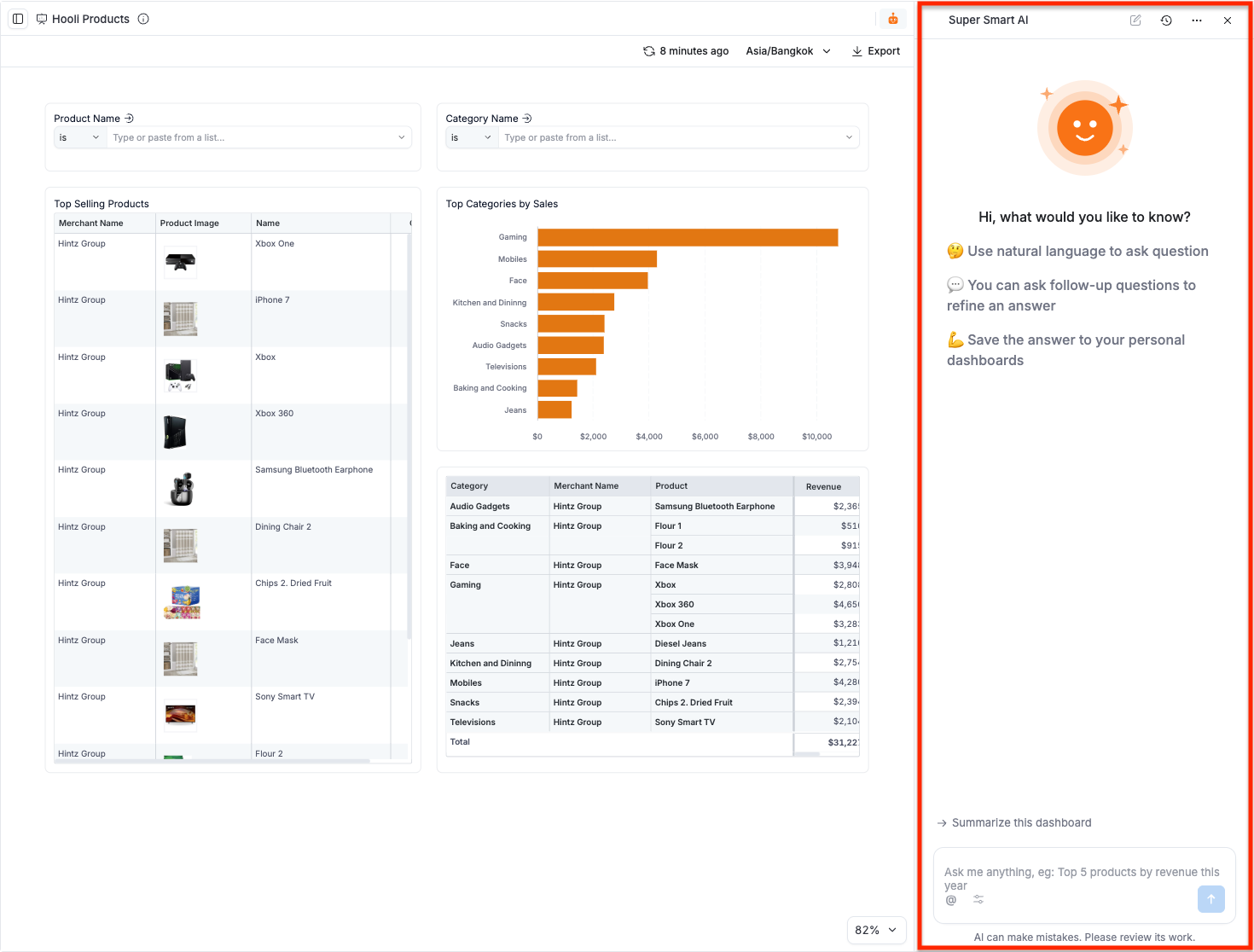 Chat page on dashboard