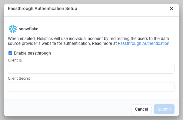 Snowflake Passthrough Authentication Form