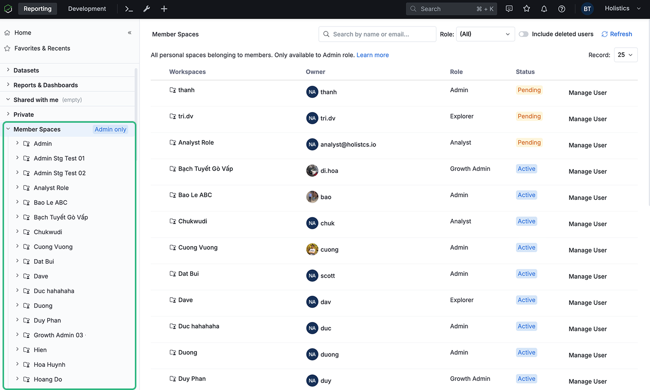 Accessing a user's personal content from the Members' Space list