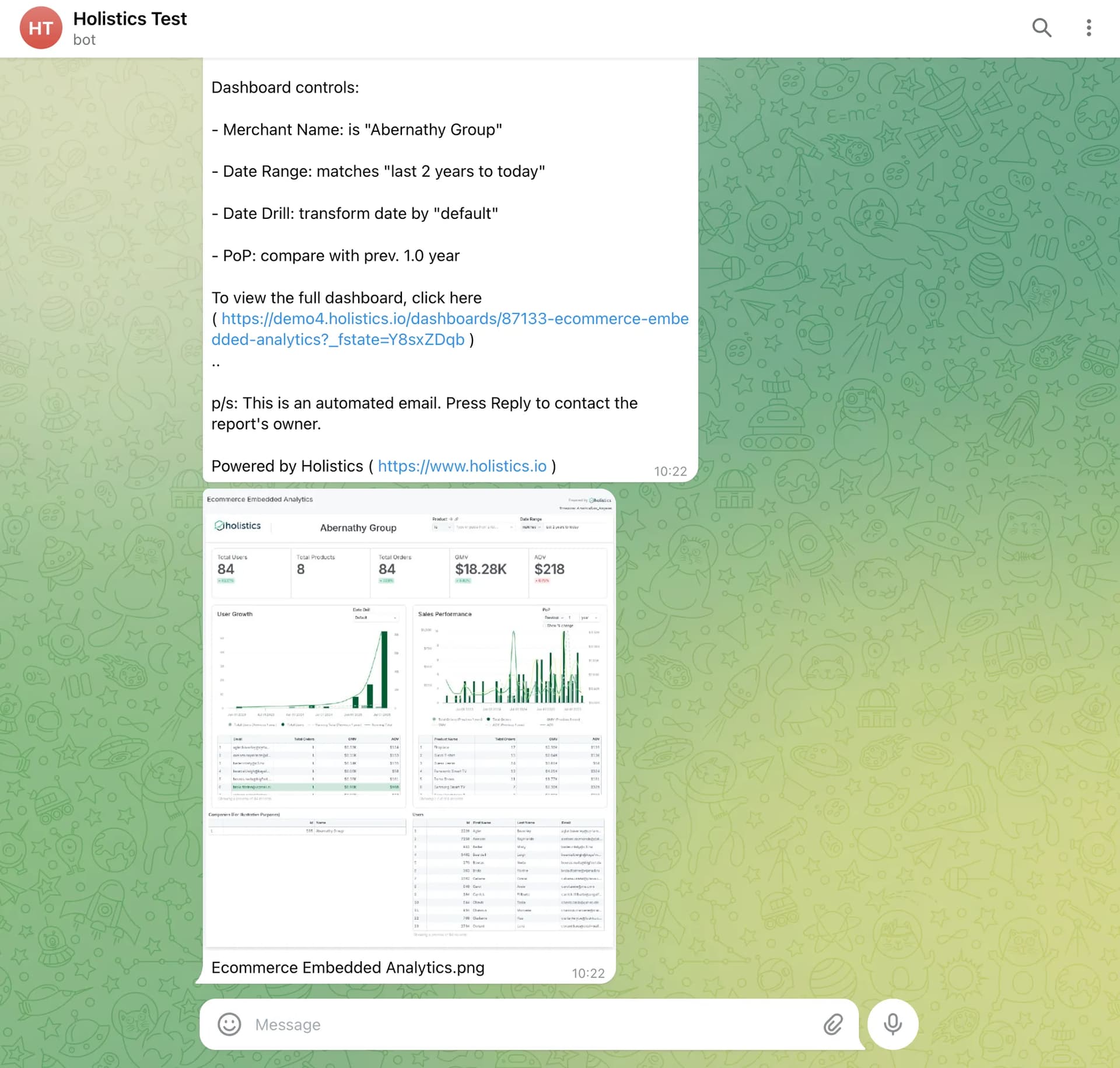 Telegram schedules example