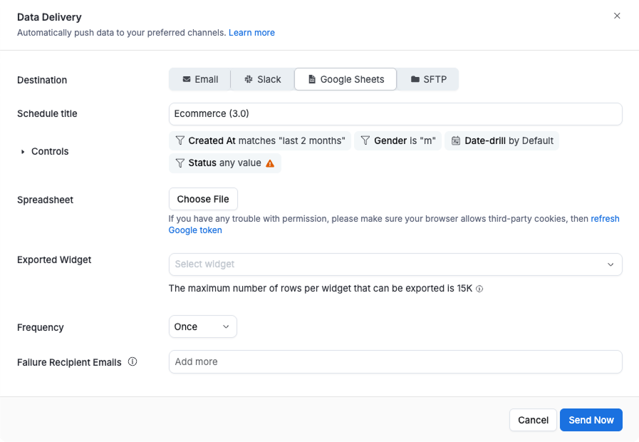 Google Sheets schedule modal