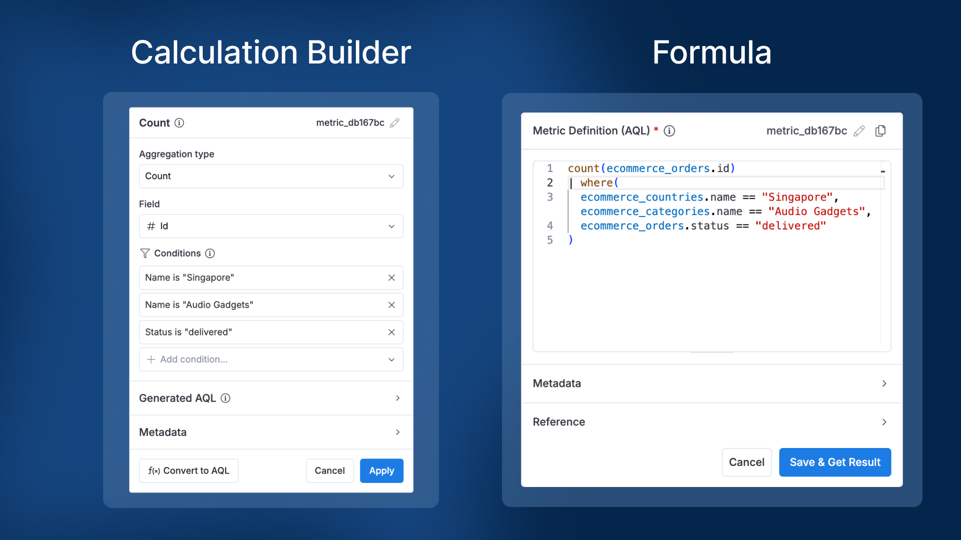 Calculation builder vs. Formula