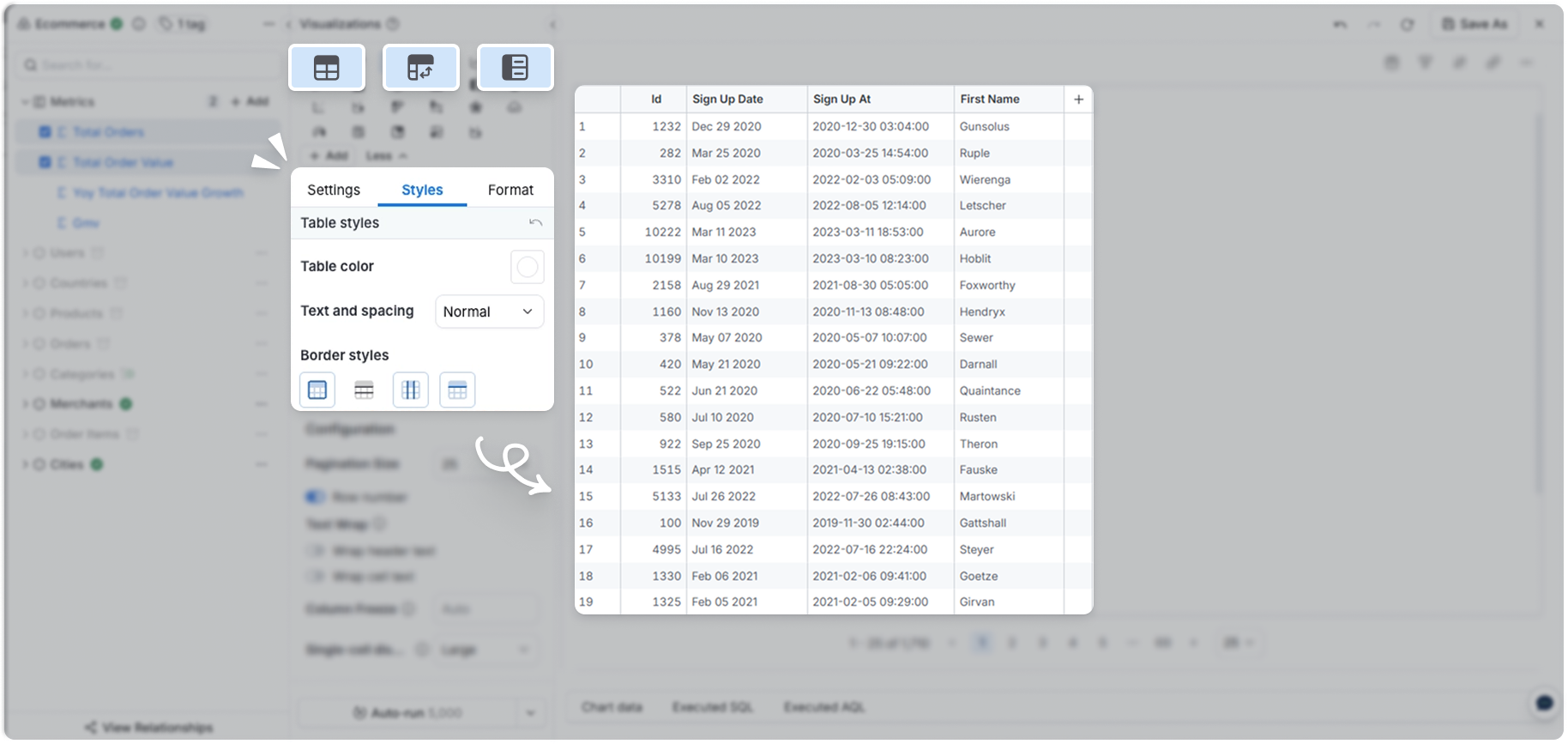 Table styling in Reporting