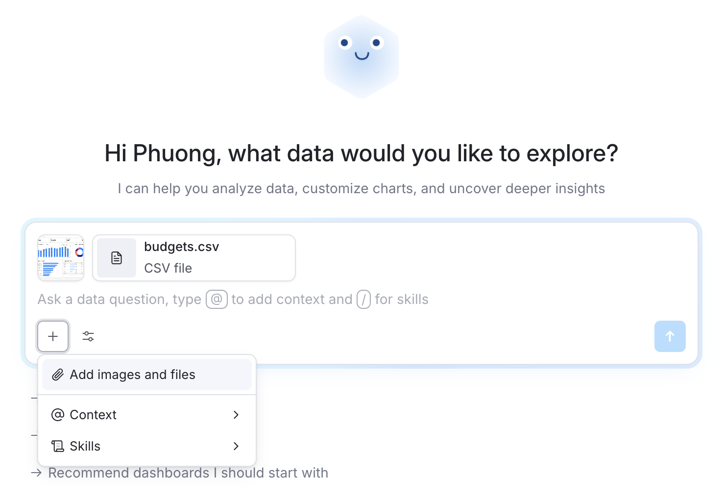 Attaching images and files to an AI chat conversation