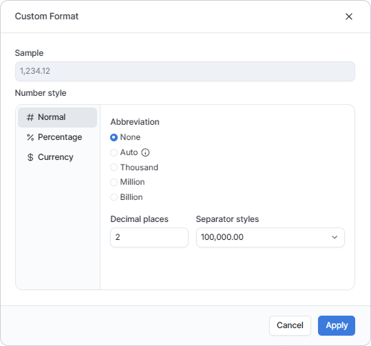 Custom number format settings