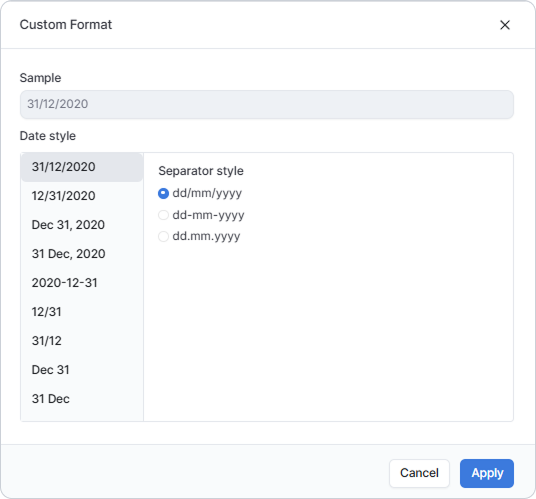 Custom date format settings