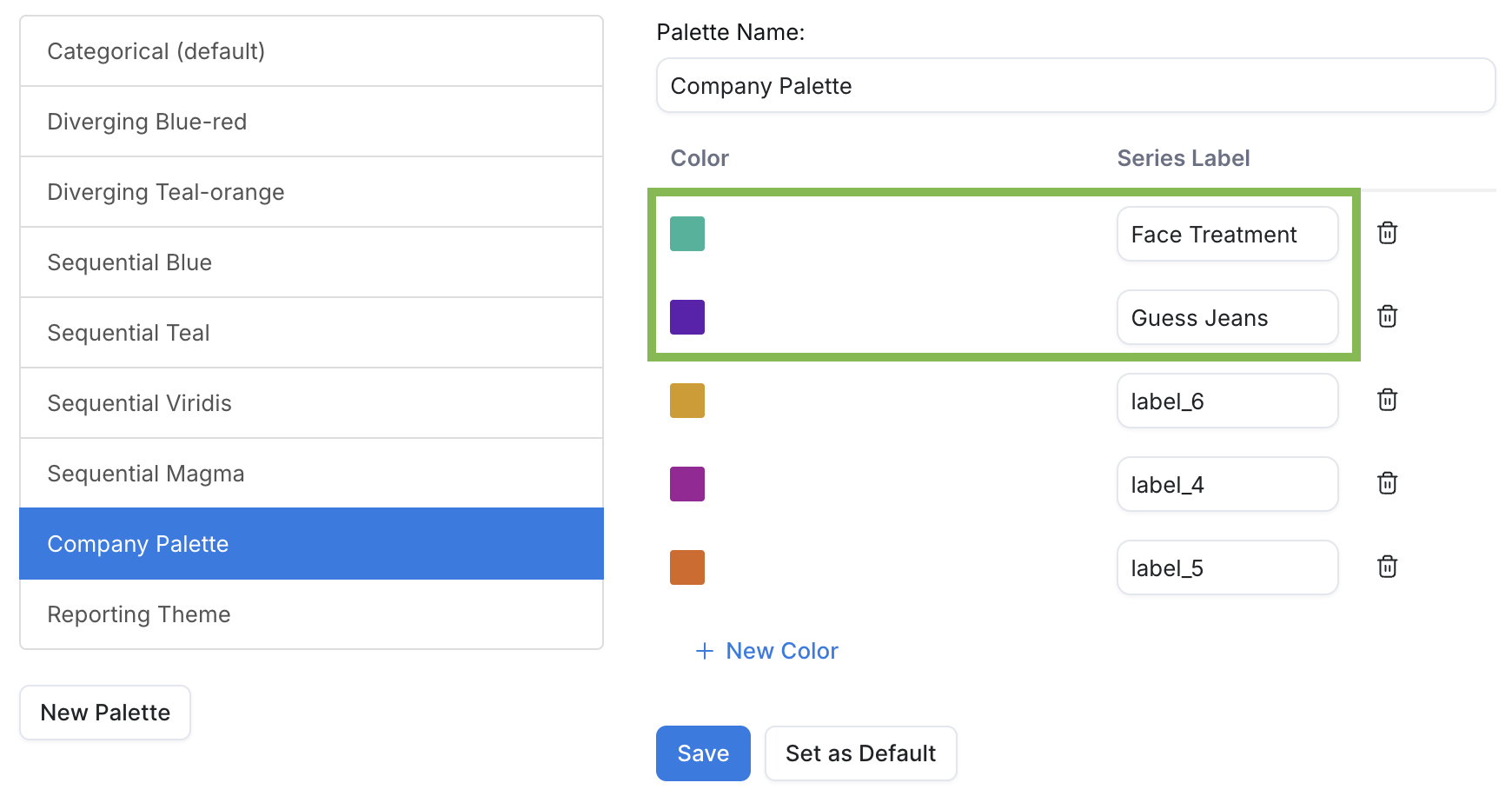 Assigning specific colors to series labels in the palette settings