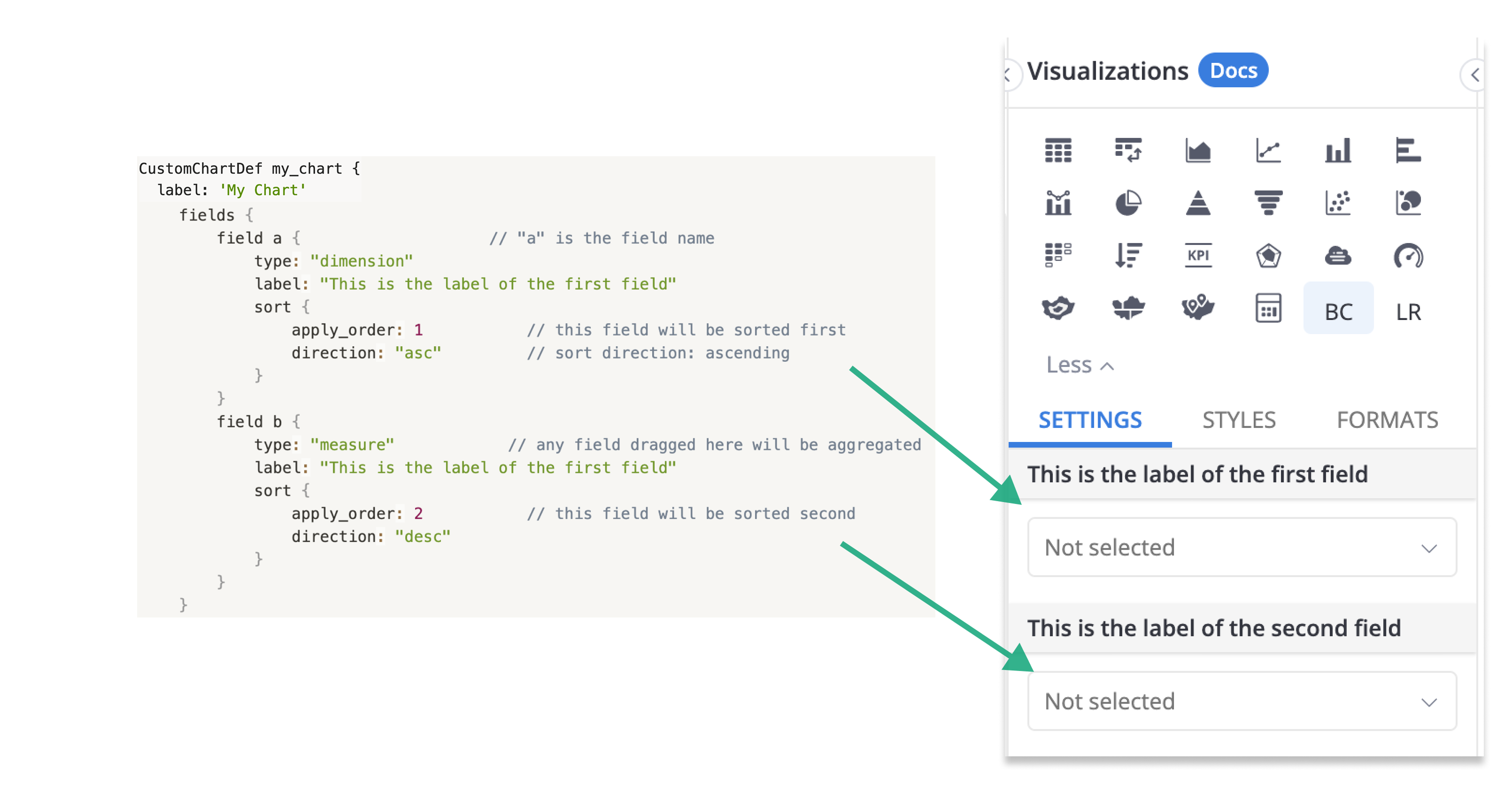 Custom Chart Fields in Visualization Settings