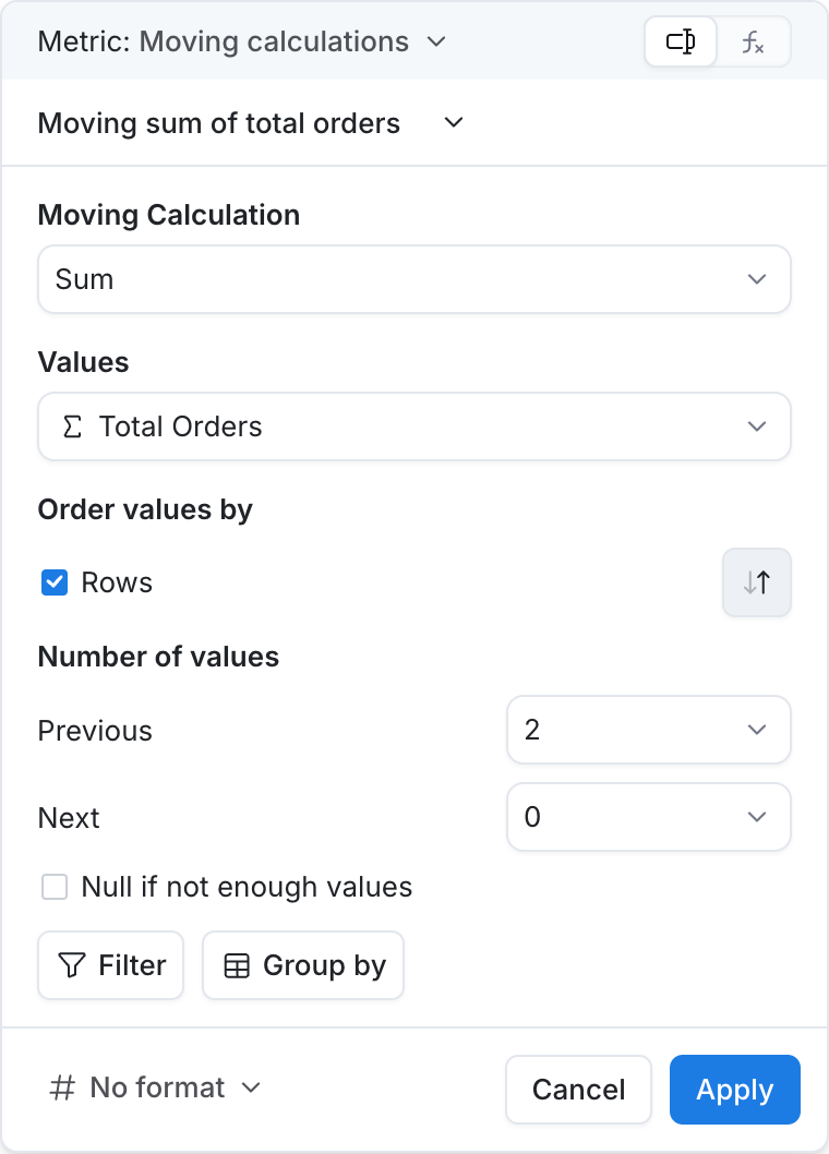 moving sum calculation