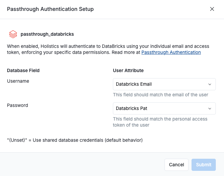 Passthrough Setup At Database