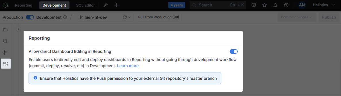 Edit on Reporting