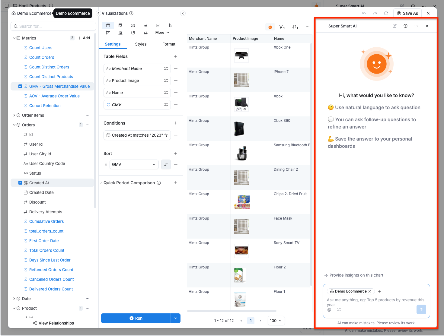 Chat page on Explore Data