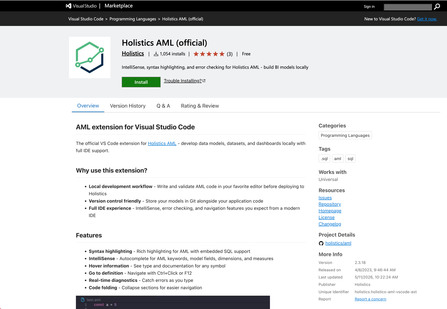 Holistics VS Code extension