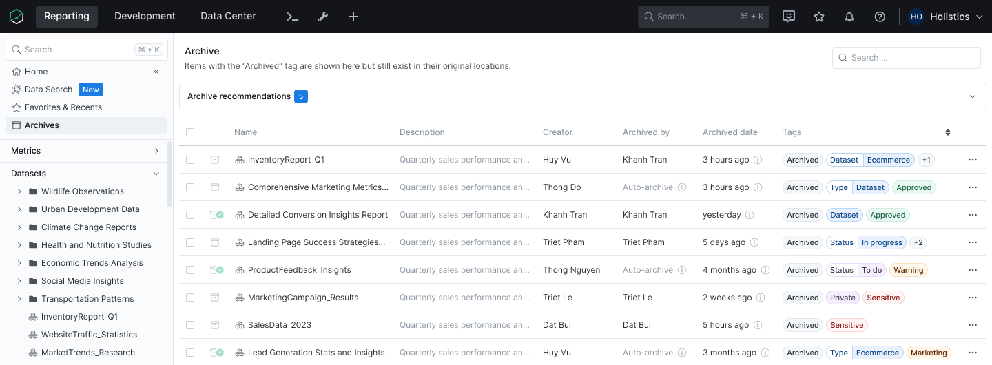 Managing archived objects