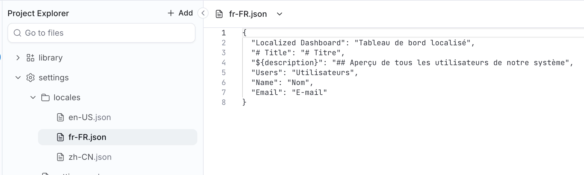 One translation file per language under settings/locales