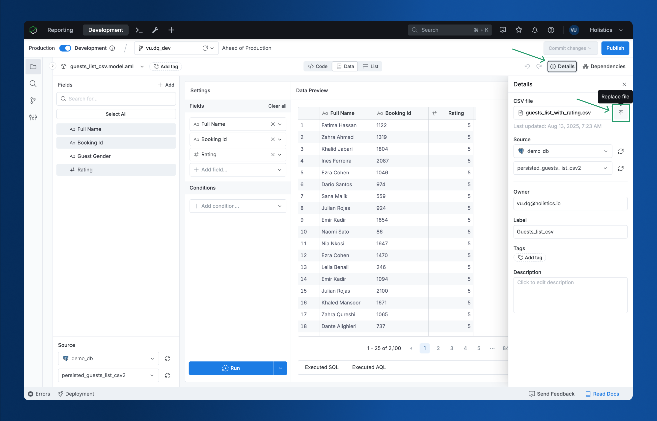 Replace CSV file button location