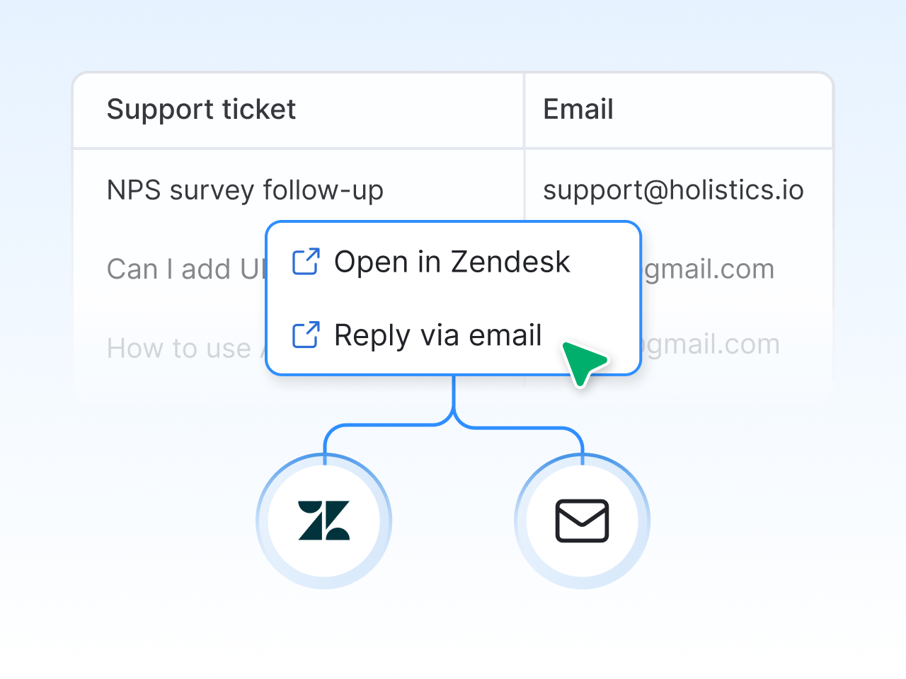 Take action from any row