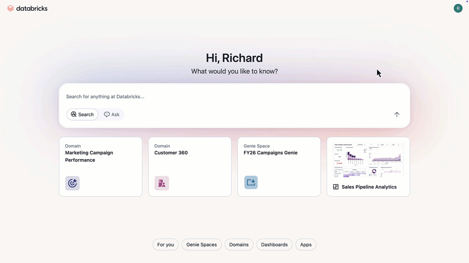 Databricks AI/BI Genie answering a question in Databricks One