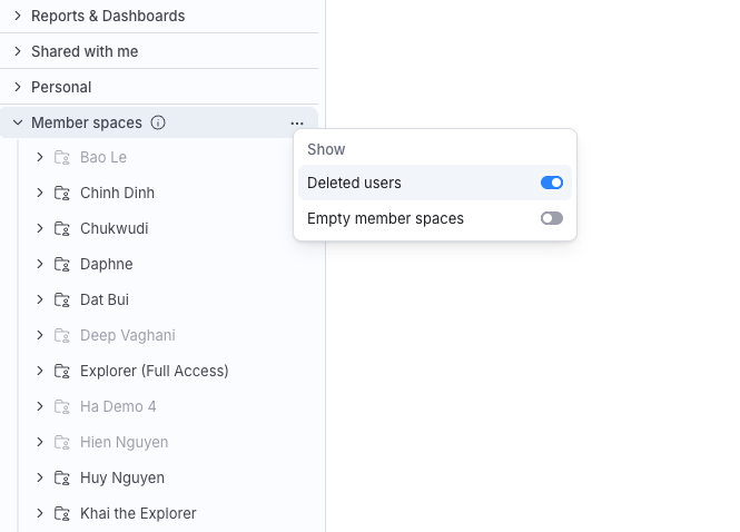 Filtering Members' Spaces to show deleted users and empty member spaces